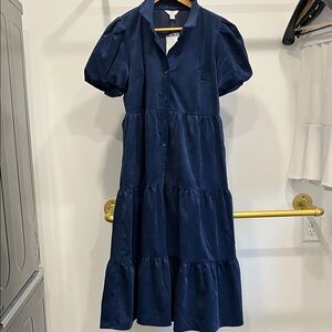 Crown & Ivy Navy Puff Sleeve Midi Dress